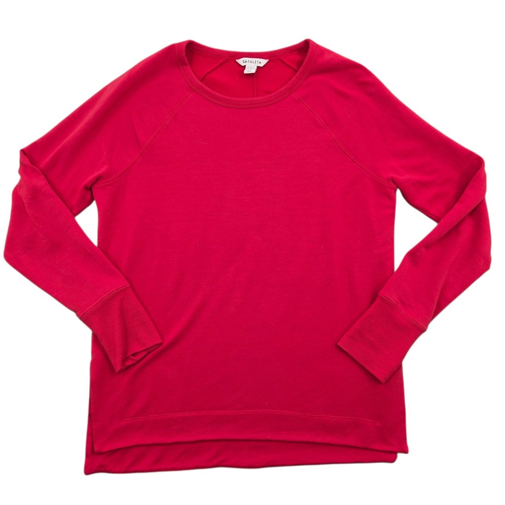 Athleta Womens Red Raglan Sleeve Fleece Pullover Sweatshirt Thumbholes Size M T